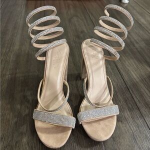 Charlotte Russe Beige Spiral Heels with Rhinestones